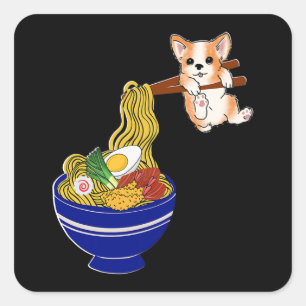 Sticker Carré Corgi Dog de Ramen