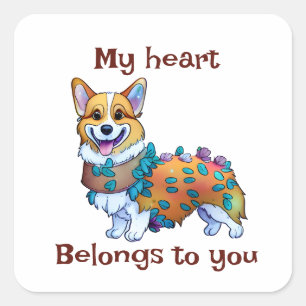 Sticker Carré Corgi orange mignon pour une humeur positive