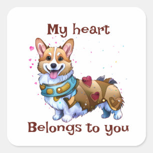 Sticker Carré Corgi orange mignon pour une humeur positive
