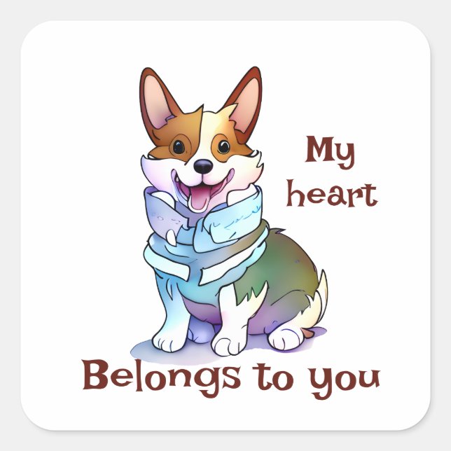 Sticker Carré Corgi orange mignon pour une humeur positive (Devant)