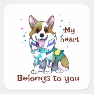 Sticker Carré Corgi orange mignon pour une humeur positive
