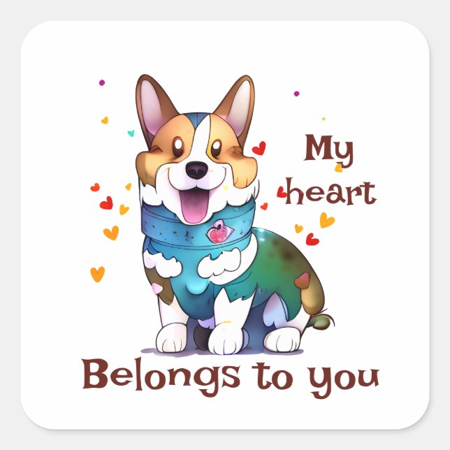 Sticker Carré Corgi orange mignon pour une humeur positive (Devant)