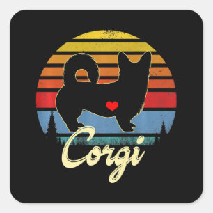 Sticker Carré Corgi Vintage Silhouette