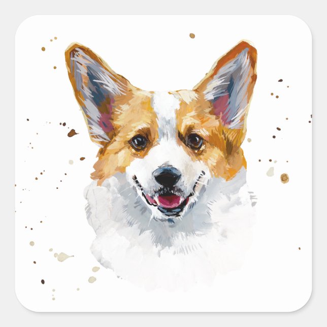 Sticker Carré Corgi Welsh Pembroke Cute Corgi Chien (Devant)