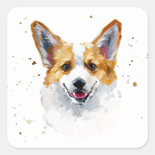 Sticker Carré Corgi Welsh Pembroke Cute Corgi Chien