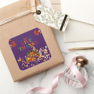 Sticker Carré Corne d'abondance de Thanksgiving « Rendons Grâce