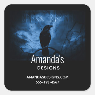 Sticker Carré Corneille noire avec runes style gothique foncé