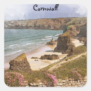 Sticker Carré Cornouailles colorées d'Angleterre Scène côtière