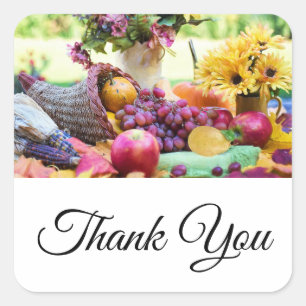 Sticker Carré Cornucopia Automne Harvest Chef de table Merci