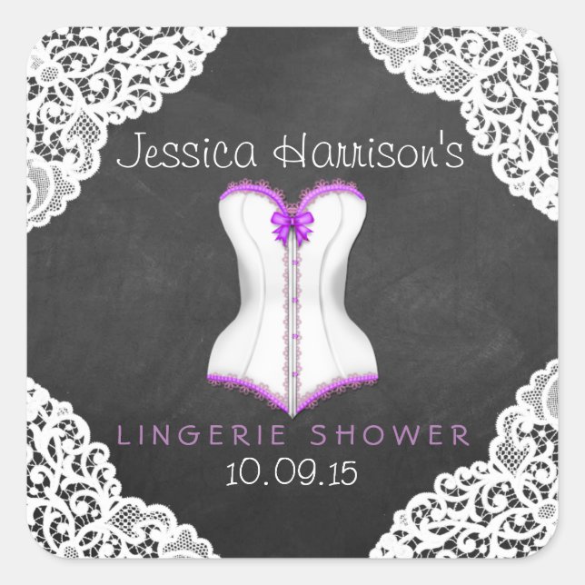 Sticker Carré Corset blanc dentelle Chalboard Lingerie Douche (Devant)