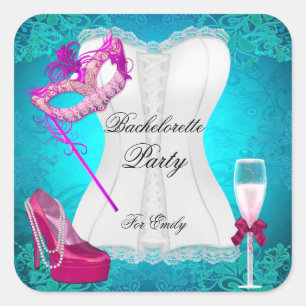 Sticker Carré Corset de fête de Bachelorette Teal Rose chaussure