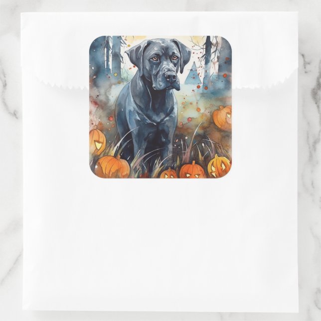 Sticker Carré Corso De Canne D'Halloween Avec Peur Citrouille (Sac)