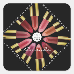 Sticker Carré Cosmetica maquillage Rose Gold Lipsticks Noir