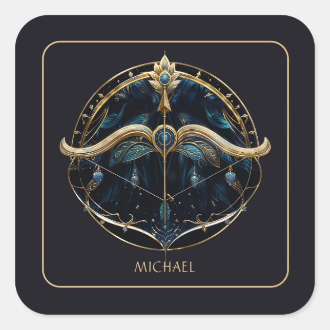Sticker Carré Cosmic Centaur Zodiac Sign Black Gold Sagittarius (Devant)