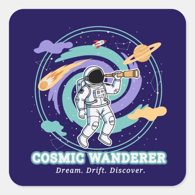 Sticker Carré Cosmic Wanderer Astronaut Telescop (Devant)