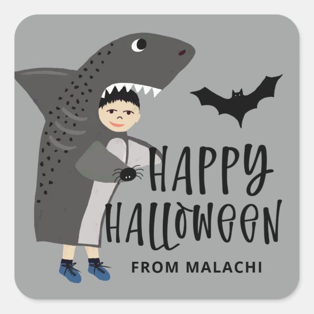 Sticker Carré Costume de requin mignon Enfants Nom fête d'Hallow (Devant)