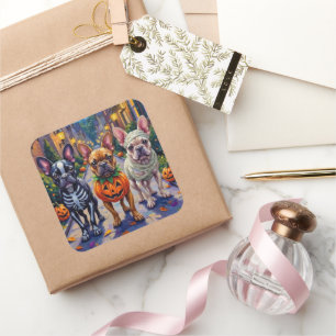 Sticker Carré Costume d'Halloween en français pour chien-taureau