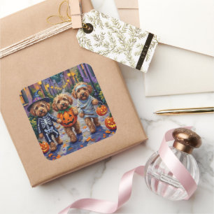 Sticker Carré Costume Halloween Cockapoo Dogs Trick or Treating