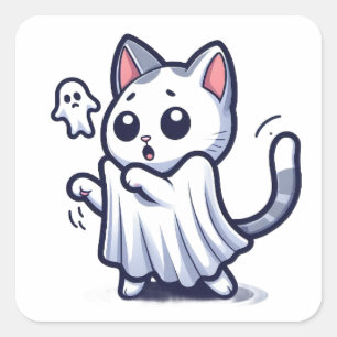 Sticker Carré Costume Halloween Ghost Kitty
