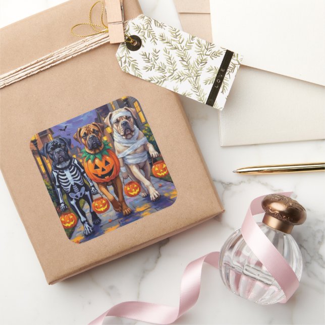 Sticker Carré Costumes d'Halloween en bullmastiff (Cadeaux)