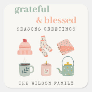 Sticker Carré Cosy Scandi Joyeuses Fêtes Essentiel hiver