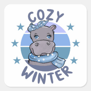 Sticker Carré Cosy Winter Cute Animal