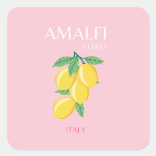Sticker Carré Côte d'Amalfi, Art Preppy, Rose
