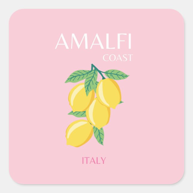 Sticker Carré Côte d'Amalfi, Art Preppy, Rose (Devant)