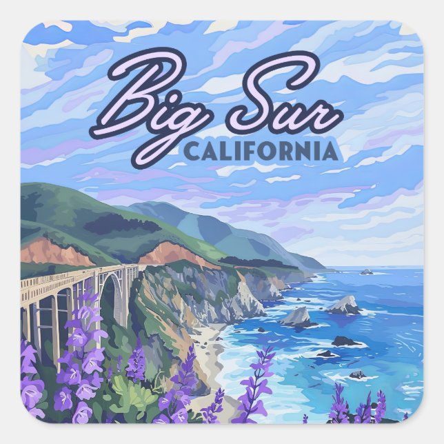 Sticker Carré Côte de Big Sur Californie Retro Côte Ouest (Devant)