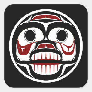 Sticker Carré Côte du Pacifique Nord-Ouest Haida Peau pleuvoir