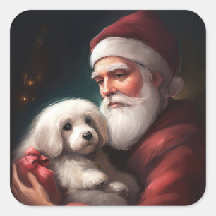 Sticker Carré Coton De Tulear Avec Noël Du Père Noël