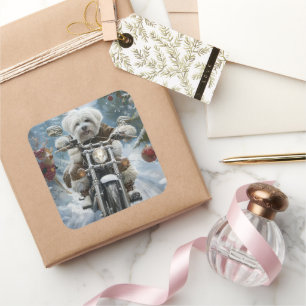 Sticker Carré Coton De Tulear Chien équitation Moto Noël