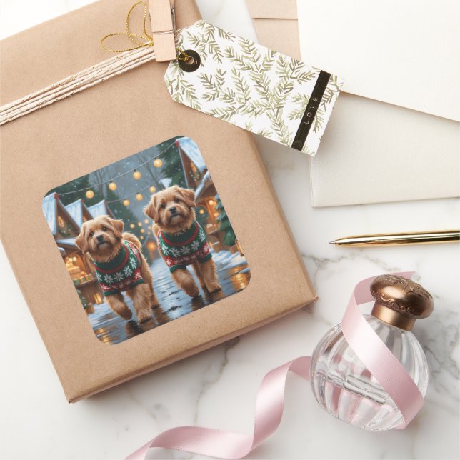 Sticker Carré Coton De Tulear Dogs Christmas Snow Holiday (Cadeaux)