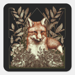 Sticker Carré Cottagecore Fox Vintage