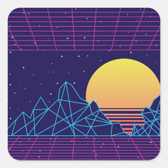 Sticker Carré Couche de soleil Vaporwave (Devant)
