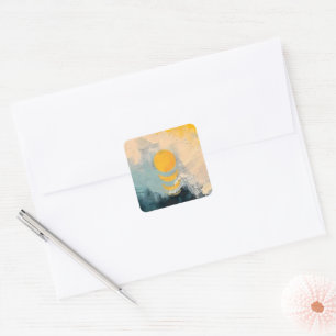 Sticker Carré Coucher de soleil abstrait – Calme doré sur les ho