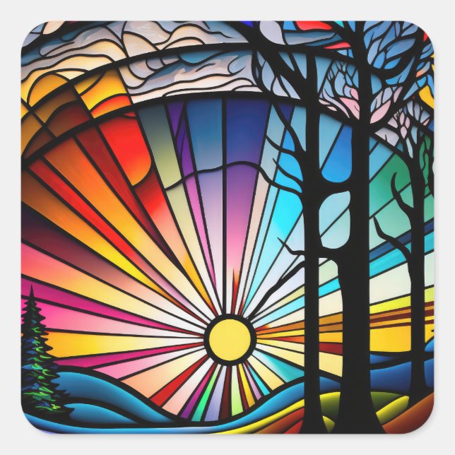 Sticker Carré Coucher de soleil en verre tendu (Devant)