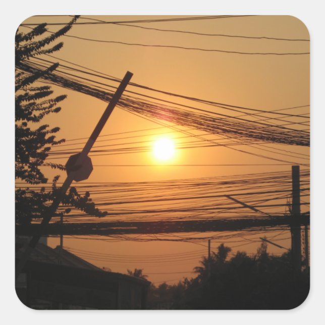 Sticker Carré Coucher de soleil filaire ... Krung Thep, Thaïland (Devant)