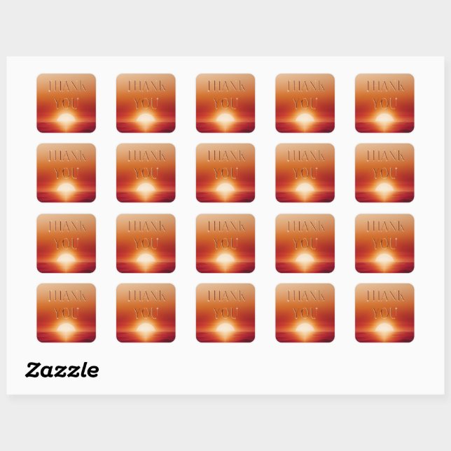 Sticker Carré Coucher de soleil rouge merci (Feuille)
