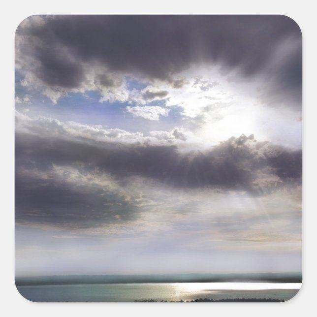 Sticker Carré Coucher de soleil sur la peinture d'aquarelle du l (Devant)