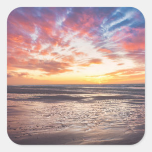 Sticker Carré Coucher de soleil sur la plage et la mer