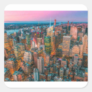 Sticker Carré Coucher de soleil sur la skyline de New York   Cré
