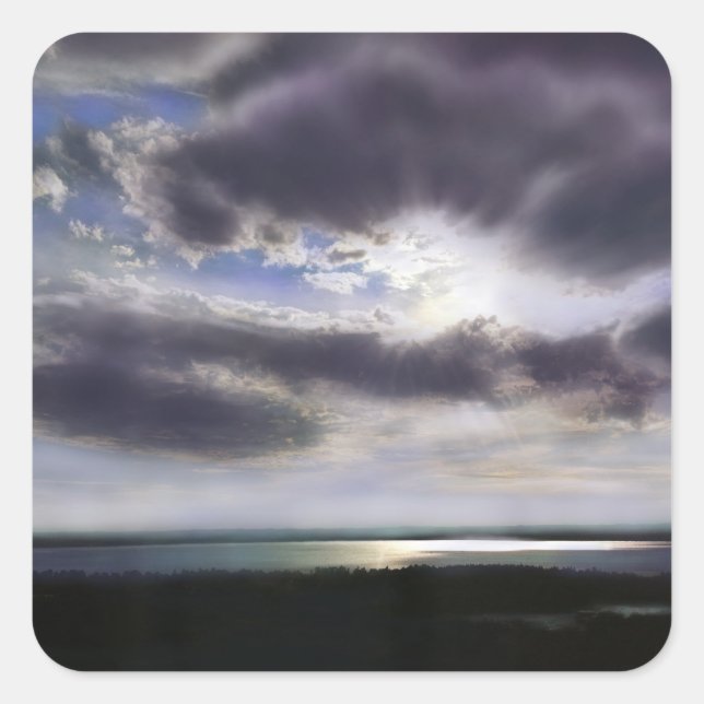 Sticker Carré Coucher de soleil sur le lac (Devant)