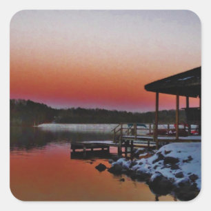 Sticker Carré Coucher de soleil sur le quai du lac Arrowhead