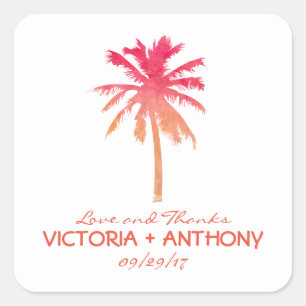 Sticker Carré Coucher de soleil tropical Palm Tree Beach Mariage