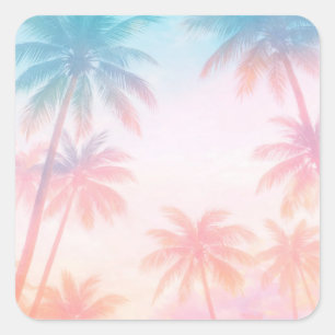 Sticker Carré Coucher de soleil vintage sur la plage Palmiers Pa