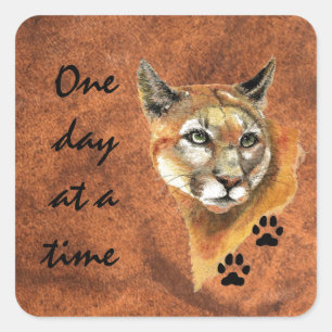 Sticker Carré Cougar Puma Mountain Lion "One day at a Time"
