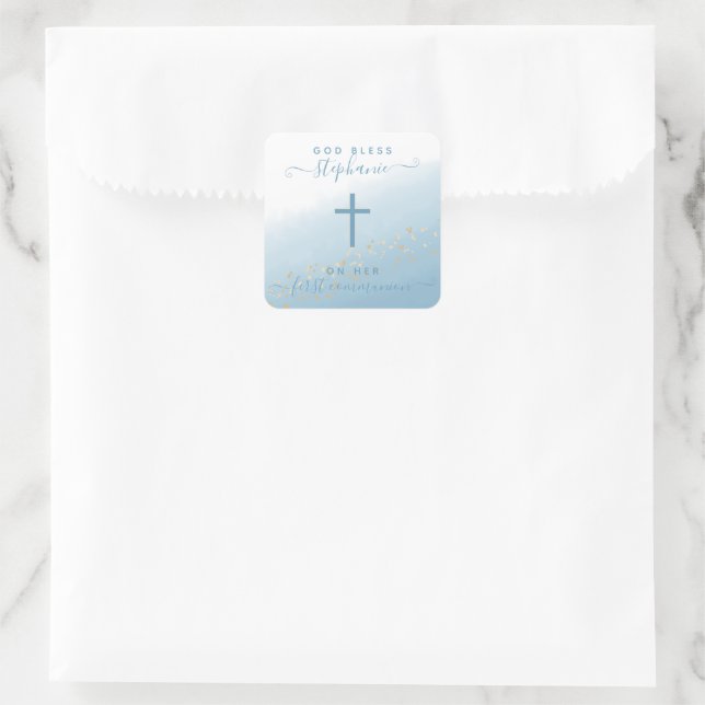 Sticker Carré couleur bleu croisé communion (Sac)