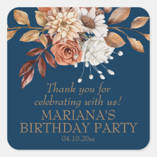 Sticker Carré Couleur d'automne Floral Marine Blue Party Favoris