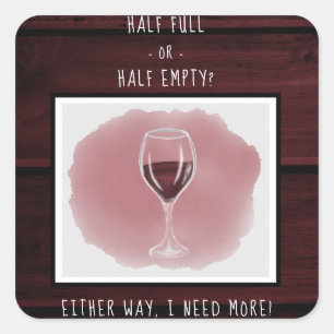 Sticker Carré Couleur d'eau à demi vide en verre de vin rouge